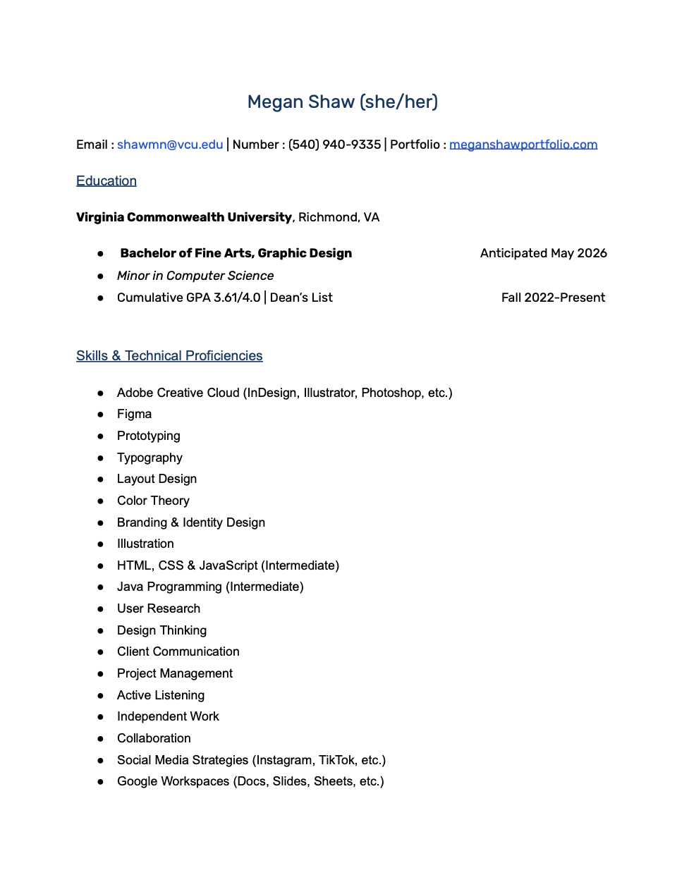 Megan Shaw Resume Page 1